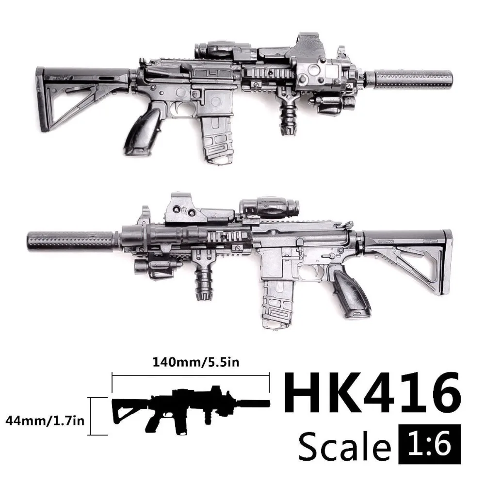 1/6th Mini Jigsaw Puzzle HK416 Automatic Rifle Plastic Black Gun Model Assemble Toy for 12inch Action Figures Soldier Model