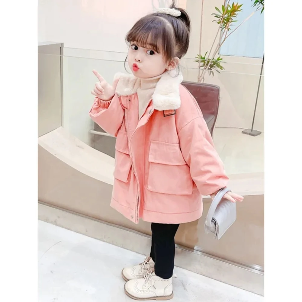 

2-10 Years Kids Winter Thick Velvet Long Jackets for Girls Warm Turn Down Collar Outwear Coat Toddler Baby Overcoat 4 5 6 7 8 9