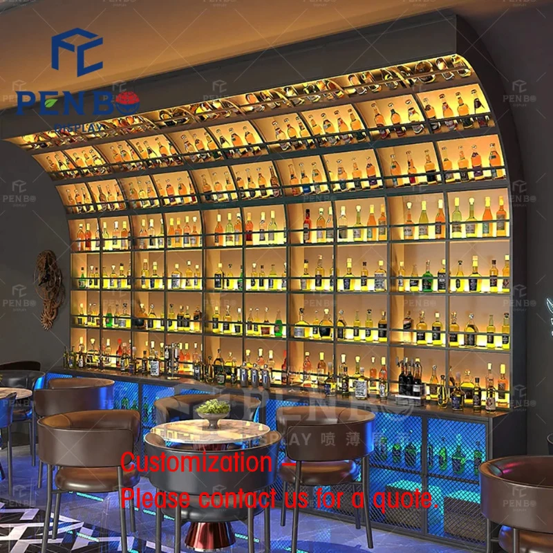 

custom.Luxury Liquor Display Racks Red Wine Shelf Glass Wine Crate Display Cabinet Shop Cellar