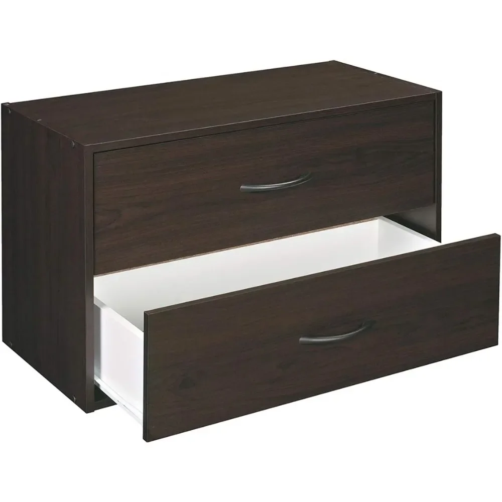 2 Tier Stackable Wooden Drawer Storage Organizer with Handles for Home, Office, Closet, Bedroom, and Bathroom, Espresso