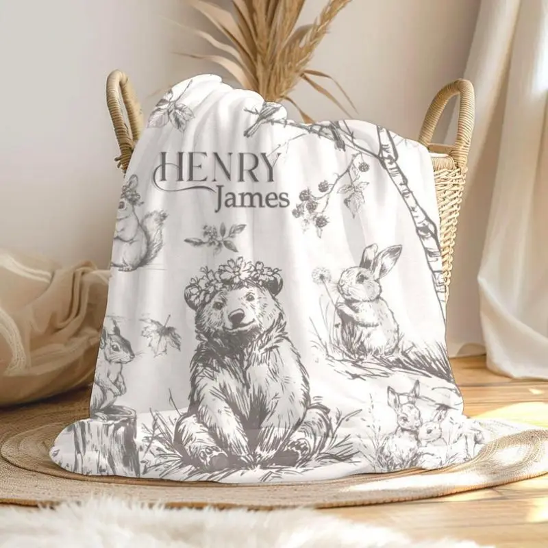 

VIKAMA Black White Sketch Animal Flannel Blanket Soft Plush For Boho Bedroom Sofa Dorm Camping Throw Home Decor All Season