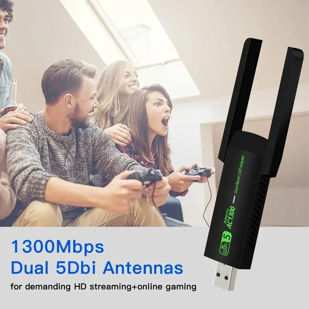 USB 3.0 WiFi Adapter 1300Mbps การ์ดเครือข่าย Dual Band 2.4G/5GHz Bluetooth 4.2 ตัวรับสัญญาณไร้สายสําหรับเดสก์ท็อปแล็ปท็อป PC