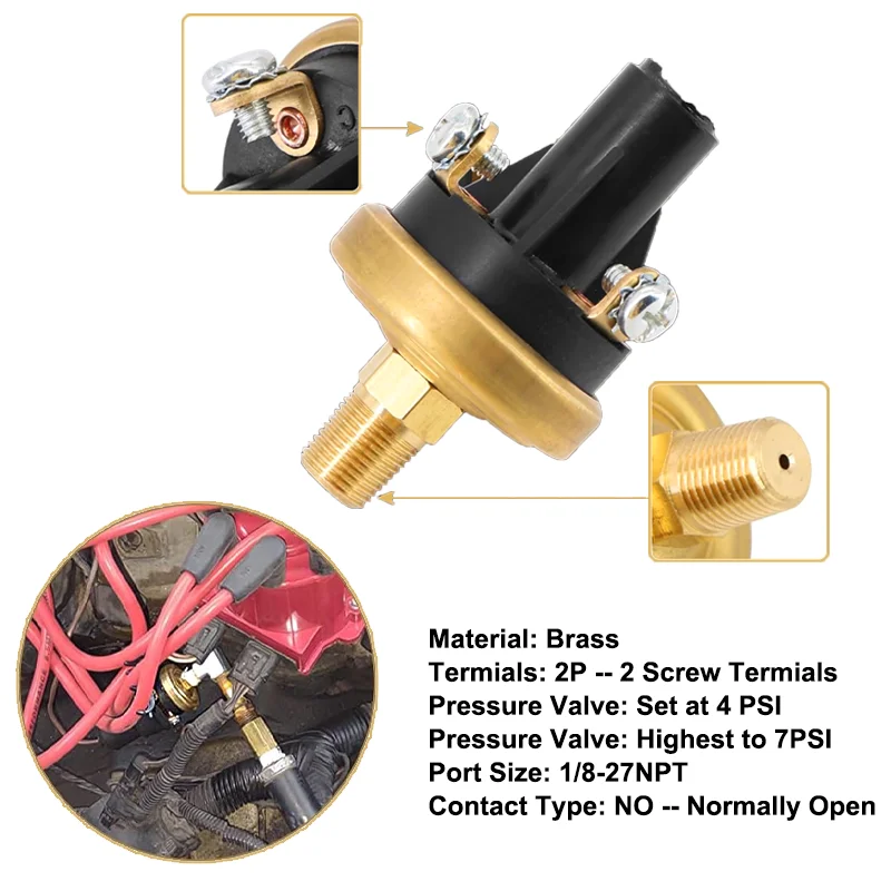 Adjustable Pressure Switch Normally Open 1/8-27NPT Set at 4 PSI Highest to 7PSI for Hobbs 76575-4 Honeywell M4006-4 CAT 4D-4785