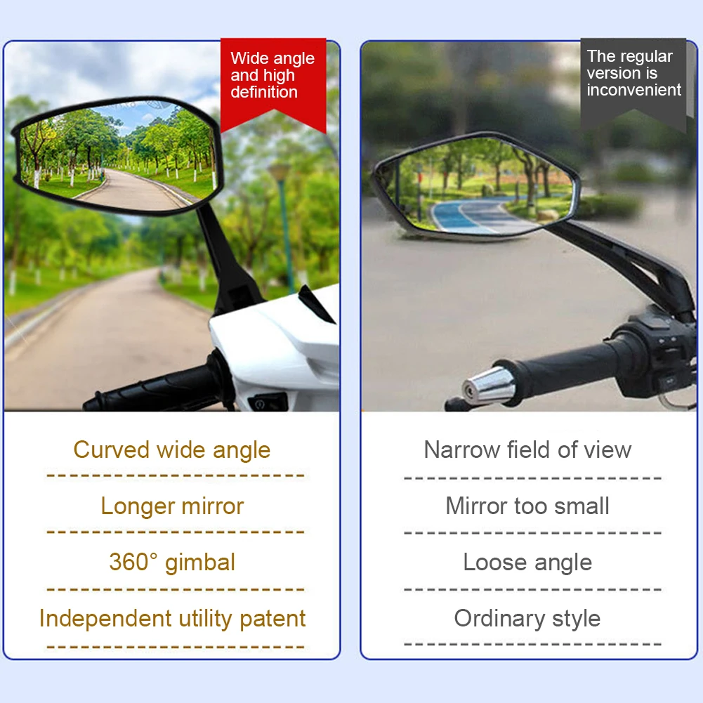 2Pcs HandleBar Side View Mirror Adjustable Anti-Glare Motorbike Handlebar Rear View Mirrors for Scooters ATV Bike Motorcycles