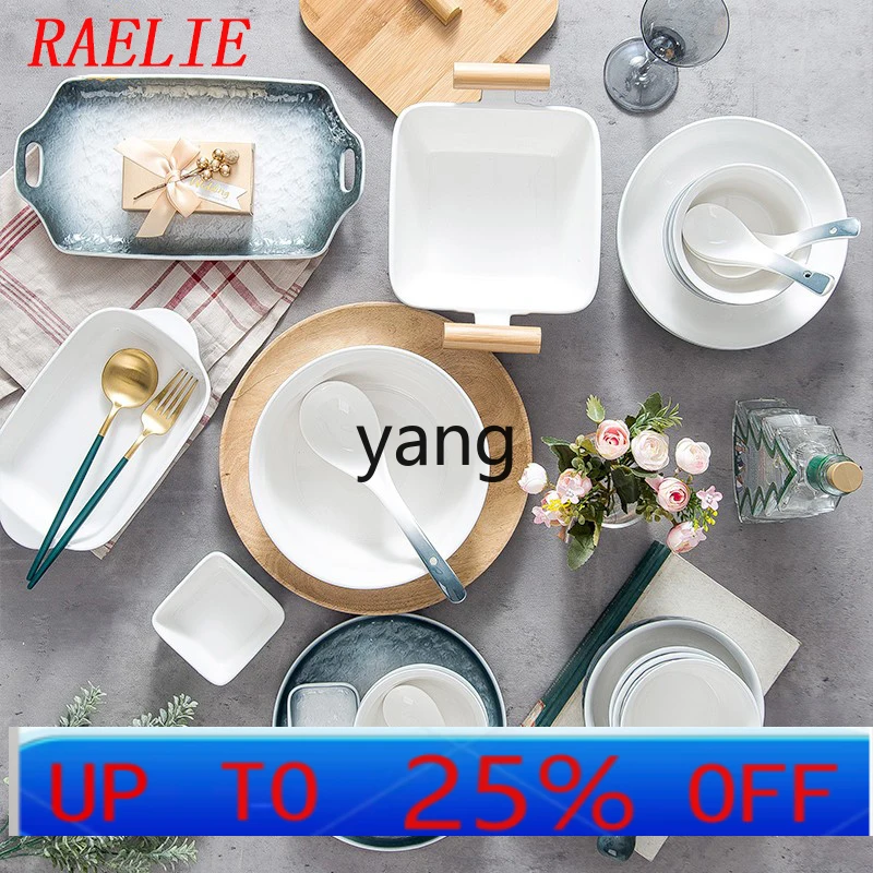 LHH Dish Set Household Underglaze Color Ceramic Bowls Dish Chopsticks Tableware Light Luxury Combination