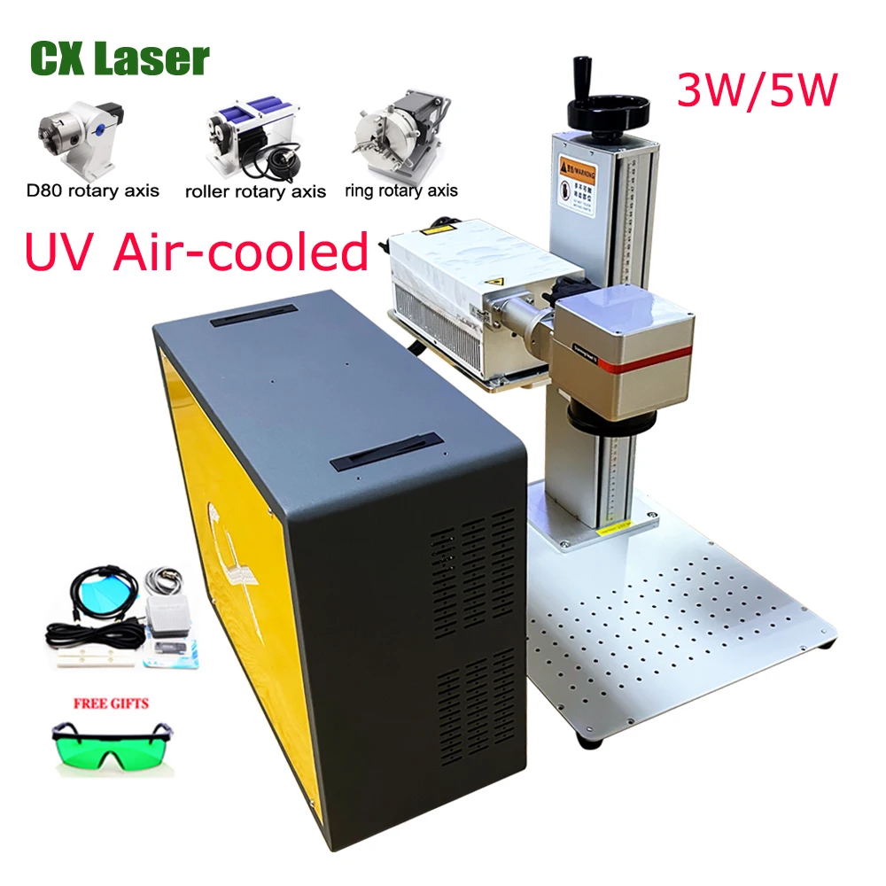 JCZ Board Support Lightburn UV 3W 5W UV Glass Crystals Marking Machine Air Cooled with Rotary Axis Metal Jewelry Engraver EZCAD2