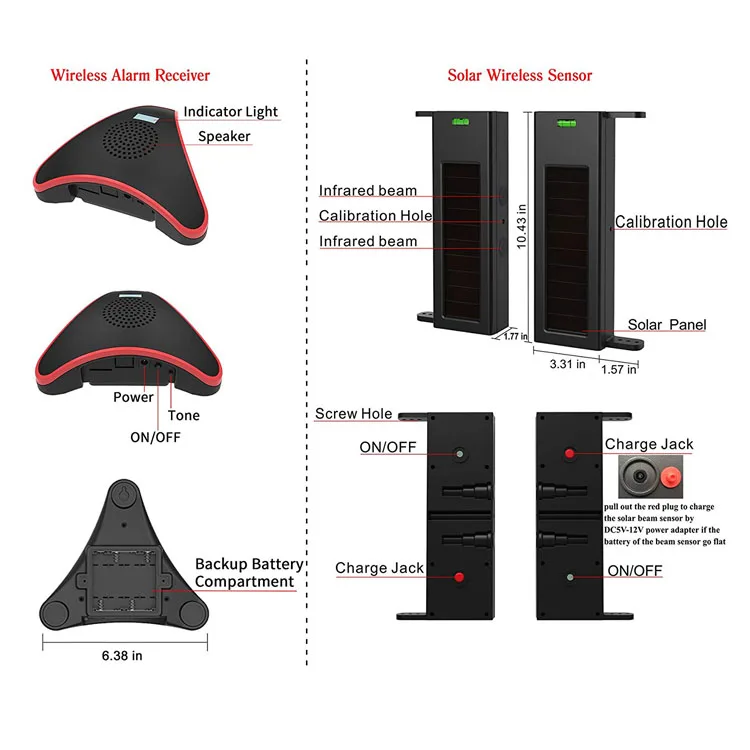 Alarm Home Security Guard Long Transmission Range 190 Feet Wide Sensor Range Solar Wireless Driveway Alarm System