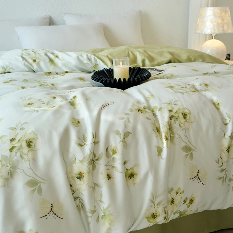 100% Lyocell Tencel Duvet Cover 1piece Flowers Print With Zipper Beauty Floral Printing Quilt Cover King Size Blanket Cover
