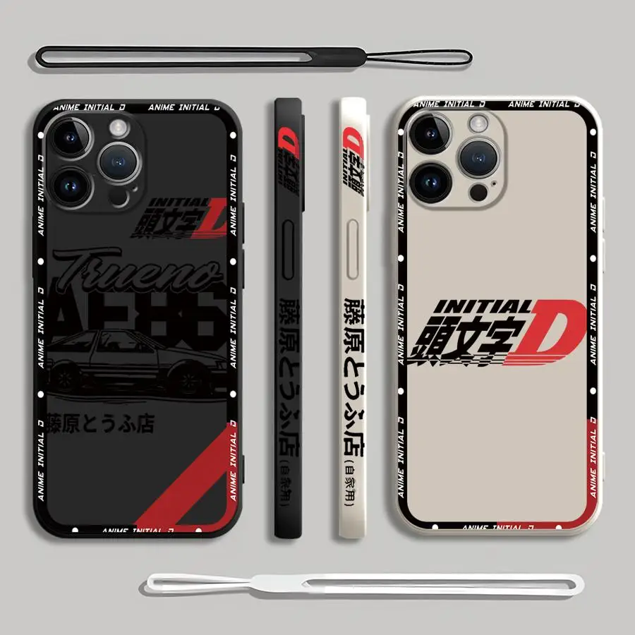 Anime Initial D AE86 Phone Case for iPhone SE 13 Pro 8 7 15 16 Plus 14ProMax 12 Mini 11 XR XS Max With Lanyard Silicone Cover