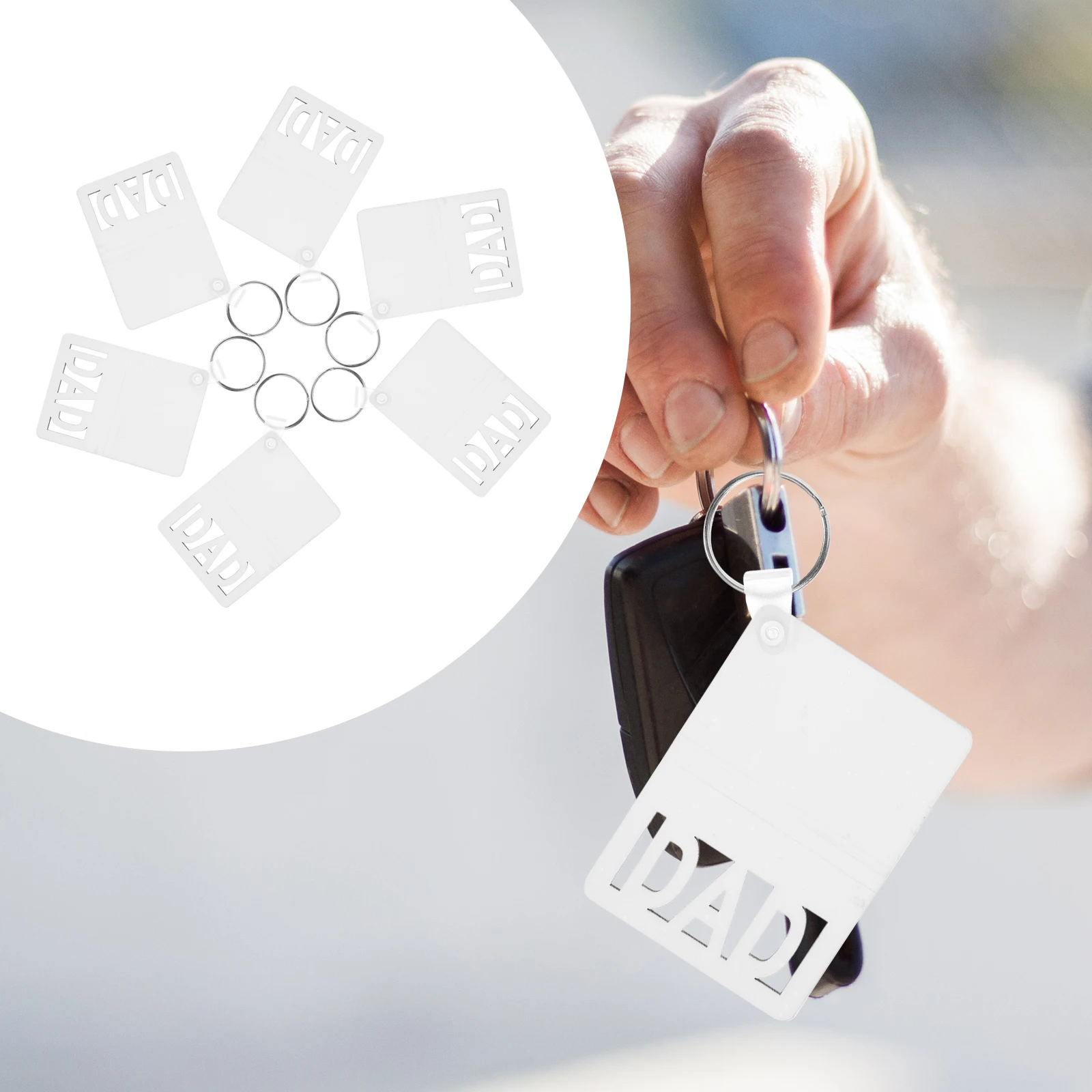 

6 pcs Metal Keychain Souvenirs Blank Sublimation Keychains DIY Dad Sign Pendant Decorative Hanging Accessories for Bags Crafts