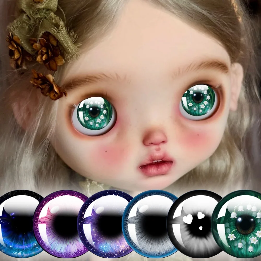 Blythe Doll Eyes Glass Eye Cabochon Round Lily Of The Valley Star Heart Pattern Pupil Eyes Chips Doll Eyes DIY Accessories MS017