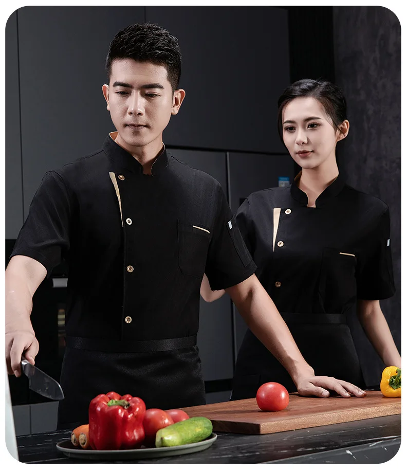 Breathable Elastic Chef Work Clothes Short Sleeve Men Summer Kitchen Uniform Hotel Restaurant Cooking Wear