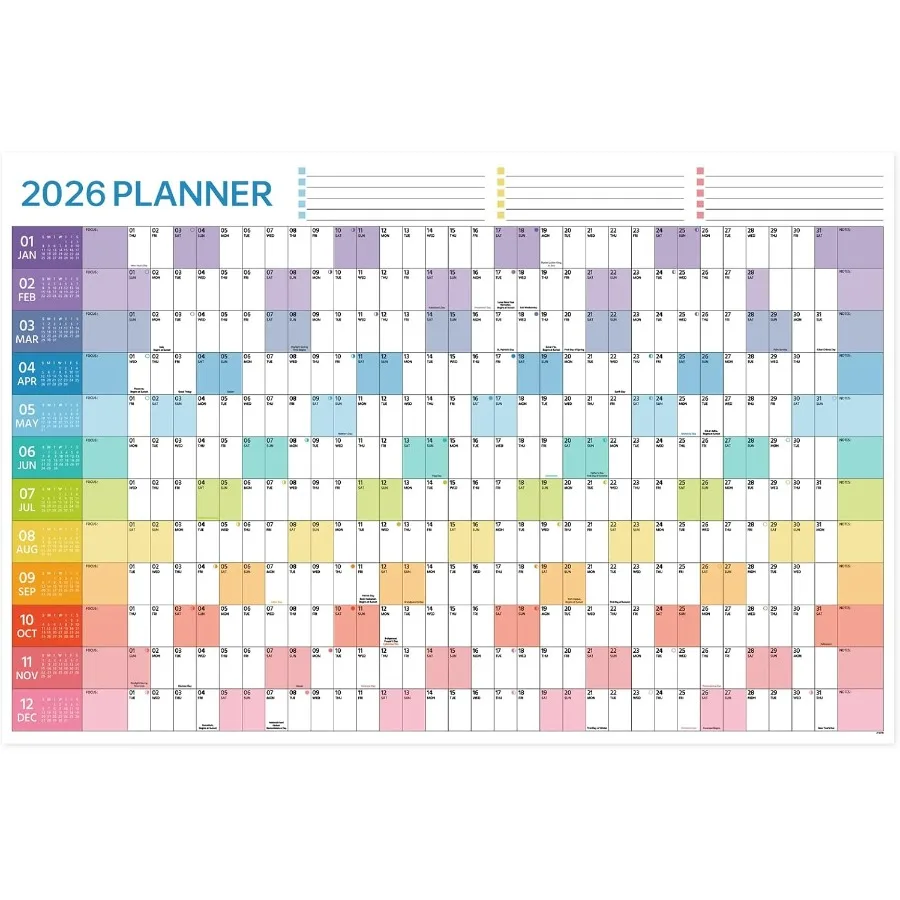 

Настенный календарь на 2026 год. Годовой настенный календарь на 2026 января 2026 декабря 2026 23,1 x 34,6 дюйма. Открытый полногодний календарь. Годовой год один e.
