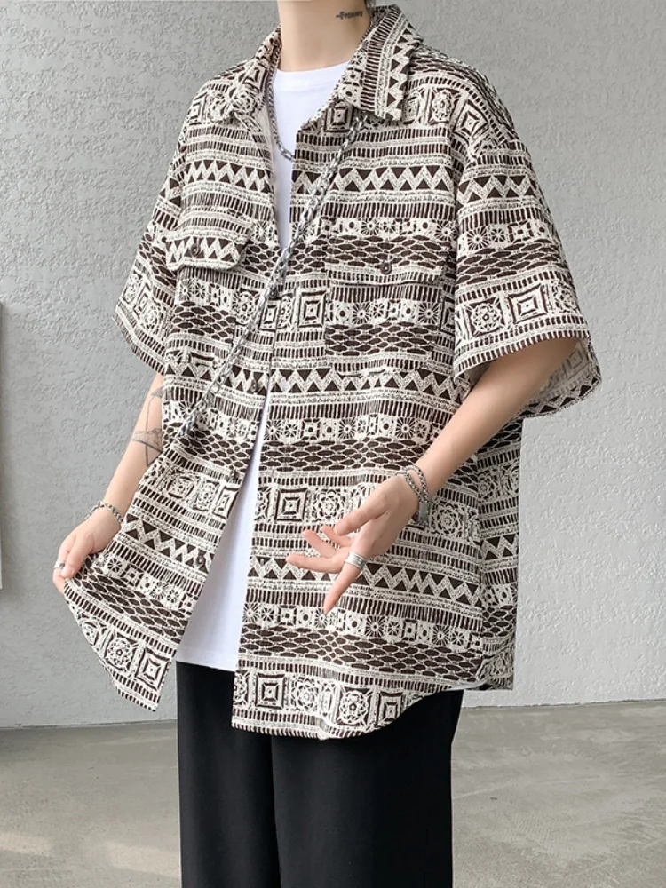 

Винтажная мужская рубашка с коротким рукавом в этническом стиле, в японском ретро-стиле, дышащая, легкая, летняя, модная, на пуговицах