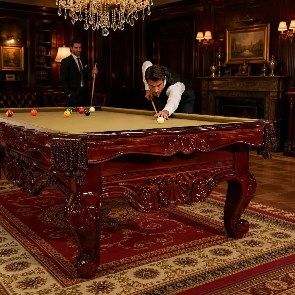 European Classical Pool Table 7FT 8FT 9FT  Hand-Carved Floral Design, Slate Bed, CE ISO 9001, OEM Custom, Antique Style