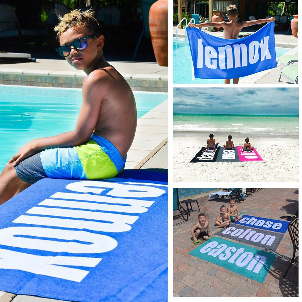 Beach Towel DIY Color Custom Name Font Personalized Beach Towel Bath Towel Microfiber Swimming Pool Gift Adult Kids Quick-drying