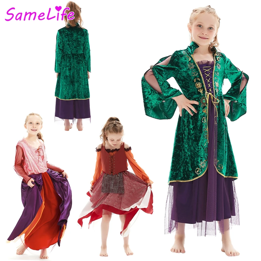 

Mary Sarah Winifred Sanderson Cosplay Fantasy Girls Clothing Movie Hocus Of Witch Pocus Costume 6 to 14 Years Role Play Cloth