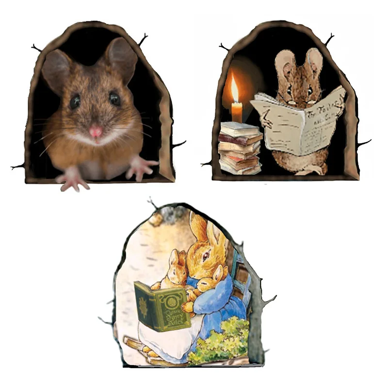 C1295# Rat in the Hole Wall Decal Reusable Sticker for Living Room Aesthetic Room Decoration Easy to Beautify Your Home