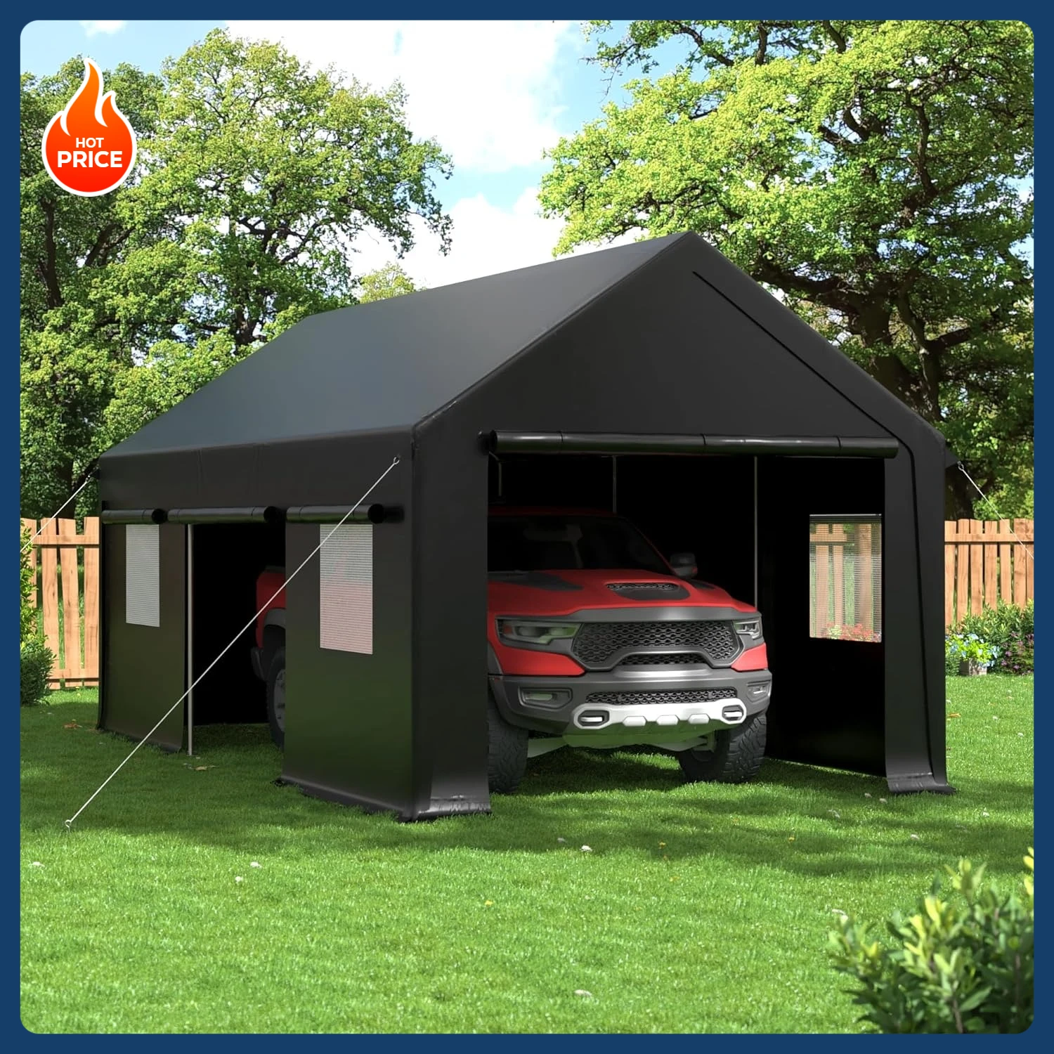 

[New Arrival!]Carport, 12x20 FT Heavy Duty Carport, Portable Garage with Roll-Up Windows & Side-Opening Door, Car Canopy Reinfor