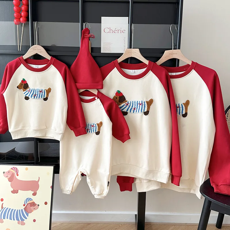 

Family Sweatshirt Newborn Baby Romper Three-dimensional Puppy Adult Kids Shirts Tops for Father Mother and Daughter Son Clothing