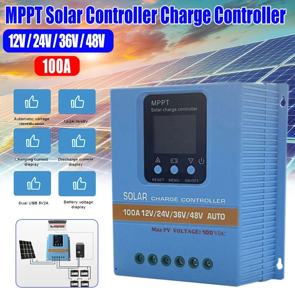 4800W MPPT Solar Charge Controller 100A12V 24V 36V 48V USB Battery PV Regulator With LCD Display Dual USB Output For Solar Panel