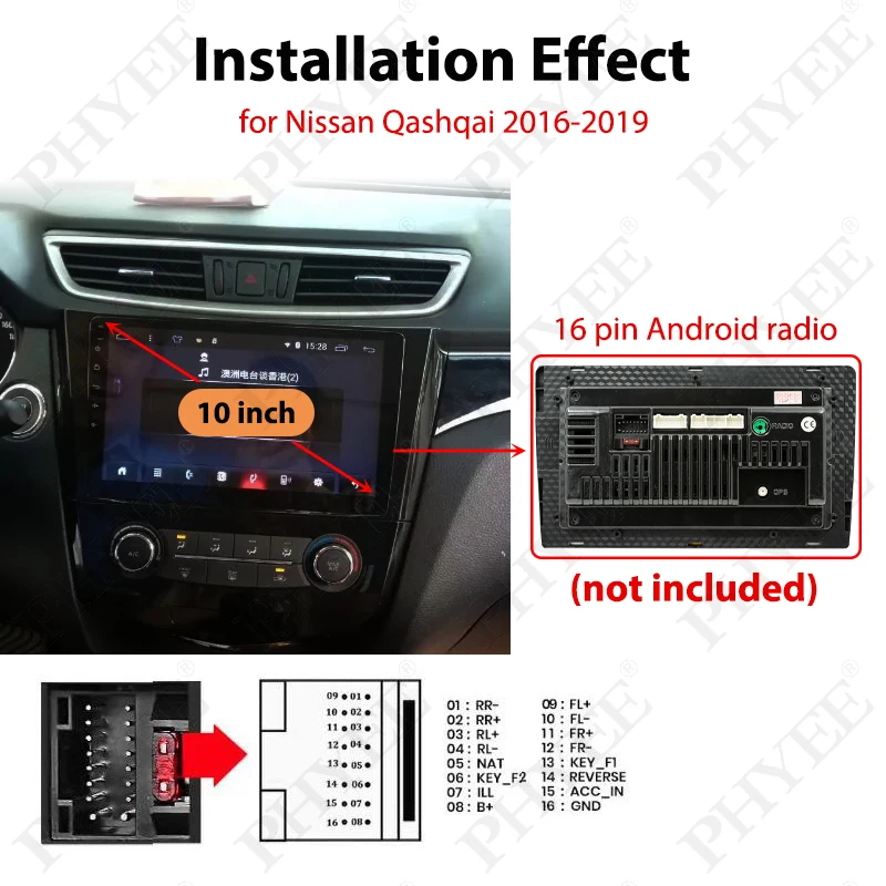 CAN Bus Radio Wiring Harness Adapter with Panel Frame for Nissan Qashqai J11 2016-2019, for 2 Din 10\
