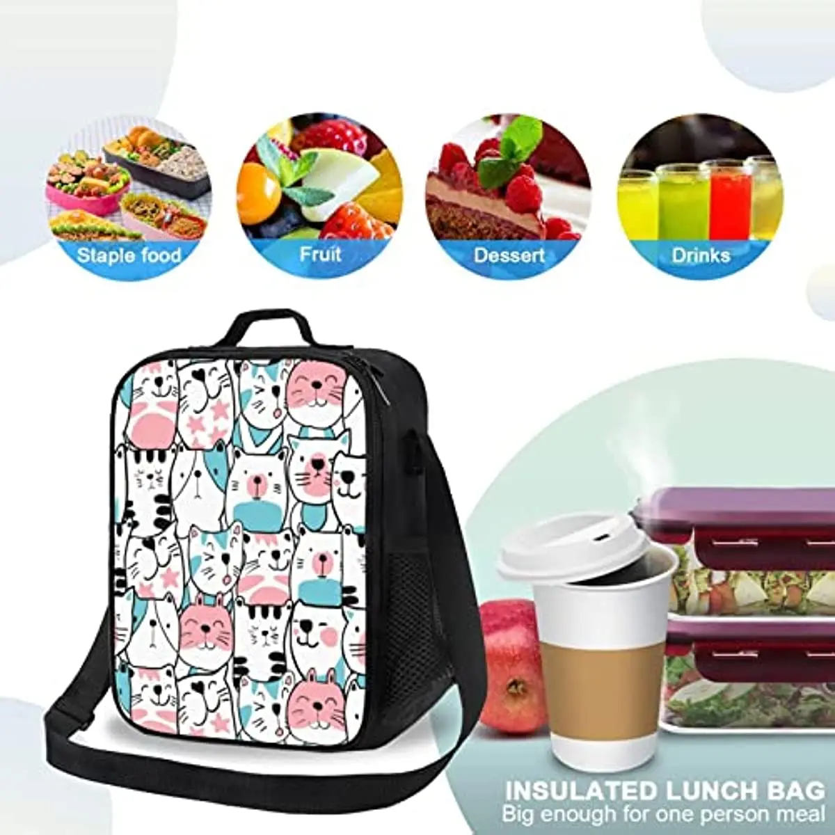 Lunchbox isolierte Lunch-Tasche für Mädchen Jungen Frauen süße Katze Lunch-Tasche mit Schulter gurt Schule Bento Lunchbox für Kinder Teenager