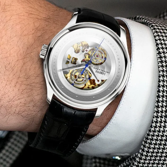 

LOBINNI Men Automatic Watch Fashion 42mm Mechanical Wristwatch 50m Waterproof Sapphire Mirror Skeleton Dial Miyota 8N24