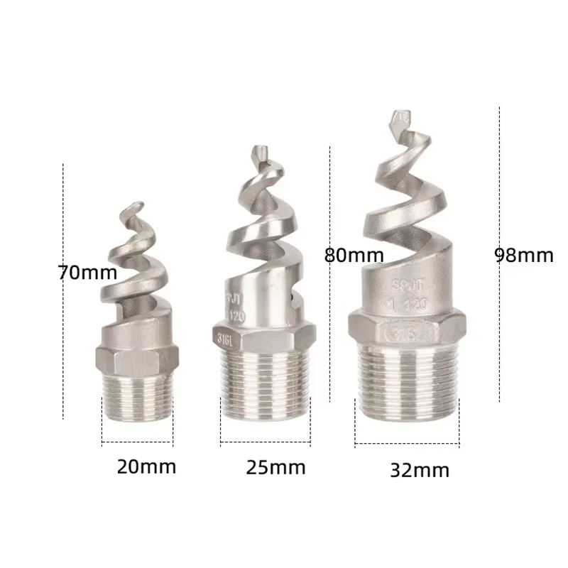 316L Spiral Nozzle Head Stainless Steel Spray Nozzle Desulfurization Dust Removal Cleaning Cooling Spray Atomization 1/2 3/4 1