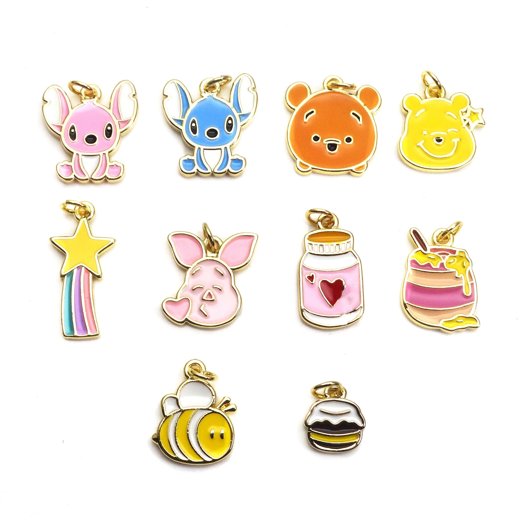 Oil Drip Clown Elf Bear pendant necklace Porket copper gold-plated drip lacquer honey pot DIY necklace jewelry