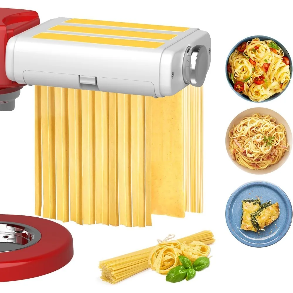 

3-in-1 Electric Pasta Maker Attachment for Stand Mixers, Stainless Steel Noodle Roller and Cutter Set with Cleaning Brush