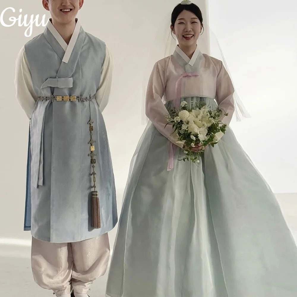 Giyu New Hanbok Pink A-Line 2PCS Wedding Dresses Long Sleeves Green New Customized Korea Photoshoot Plus Size Floor-Length 2025