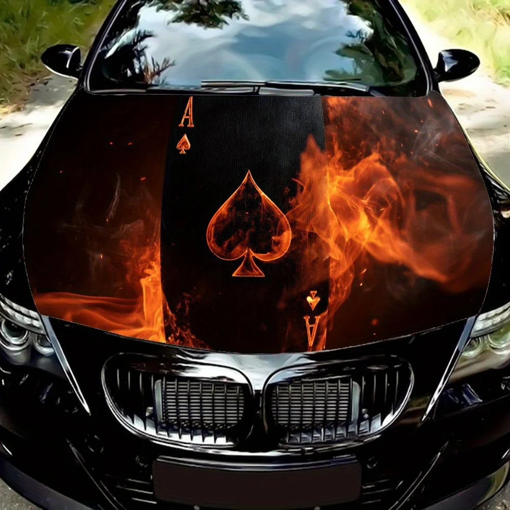 

Ace of Spades with Fire Art PVC Car Vinyl Wraps, Self-Adhesive Waterproof Car Hood Decal Sticker, Car Decoration Protection Stic