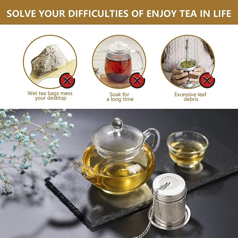 Promotion! 2Pcs Tea Filter Tea Infuser For Loose Tea, Fine Mesh Tea Strainer 18/8 Stainless Steel Tea Ball Filter With Chain Hoo