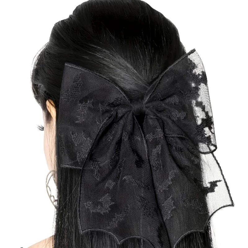 هالوين الخفافيش القوس مقاطع الشعر الخفافيش التطريز الدانتيل تول الحجاب القوطية دبابيس الشعر مخيف تأثيري إكسسوارات الشعر للنساء الفتيات