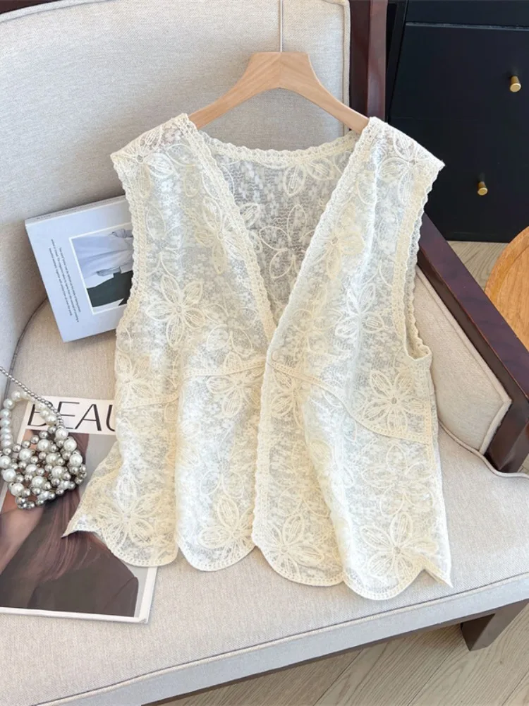 

Design Sensation Hollow out V-Ne Women's Tank Top Summer New plus Size Open Cardigan Svel Top Layering Sle