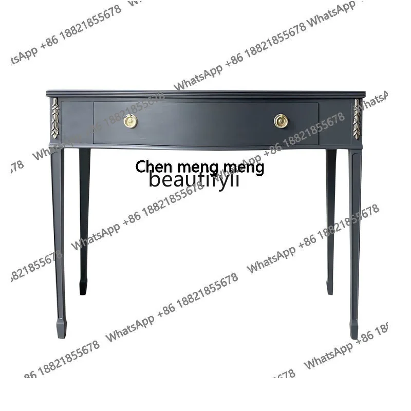 

Retro entrance table solid wood carving flower entry foyer entrance cabinet American light luxury wall decoration entrance table