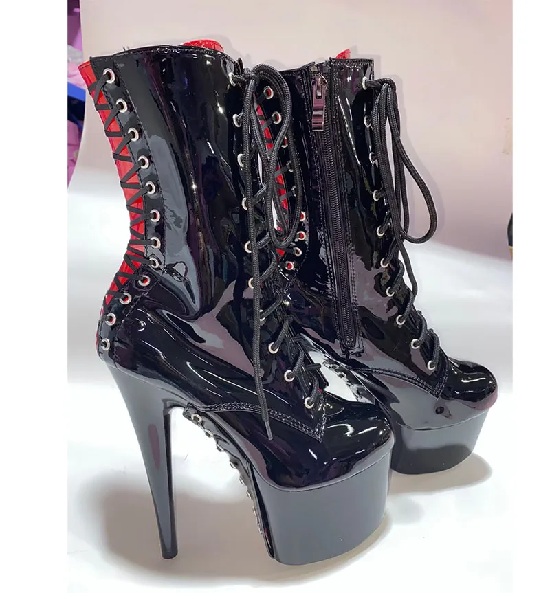 20cm Pole Dance Shoes Platform Sexy Women Stripper Ankle Boots 8 Inch High Heels Fashion Gothic Fetish Queen Black Lacing Red