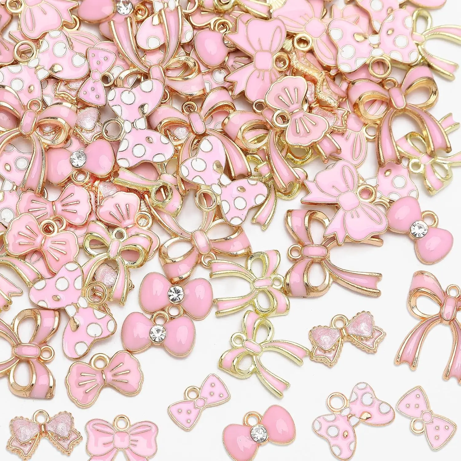 

50pcs mixed romantic enamel flat bow alloy pendant for DIY jewelry making earrings necklace bracelet valentine's day gift