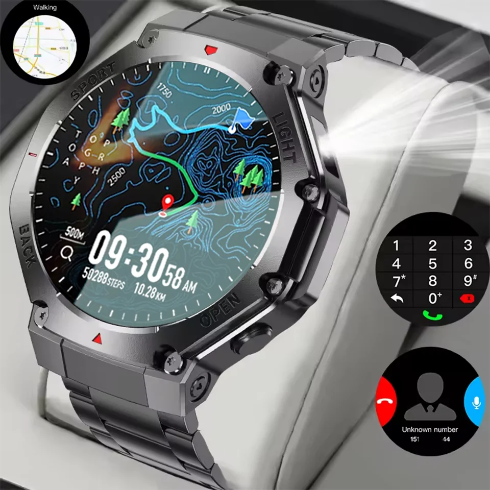 

New GPS Outdoor Smart Watch 1.53" AMOLED IP68 Waterproof Built-in Compass Military Sport Smartwatch Men With LED Flashlight 2025