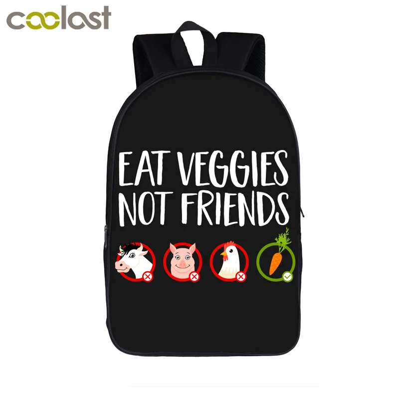 Mochila vegana vegana para mulheres, mochila de alta capacidade para adolescentes, pacote de computador, comer vegetais, vegetariano, comida, quente, meninos, meninas