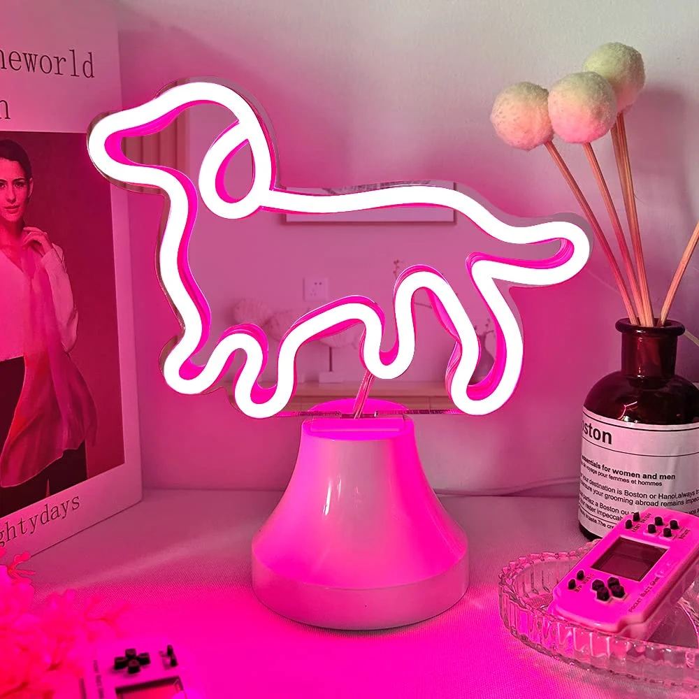 Dog Neon Sign for Room Decor, Neon Mirror Table Light, USB & Battery Operated Cute Neon Light for Bedroom, Office, Table Decorat