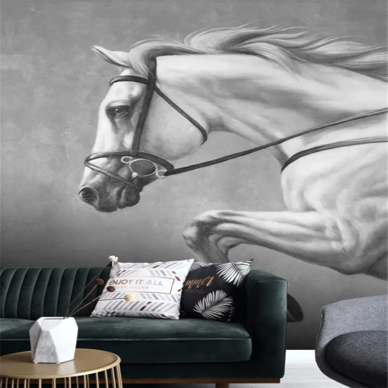 European-style Hand-painted Oil Painting Horse Galloping Gray Background Wall Decor Mural Wallpaper 3D Wall Papers Home Decor