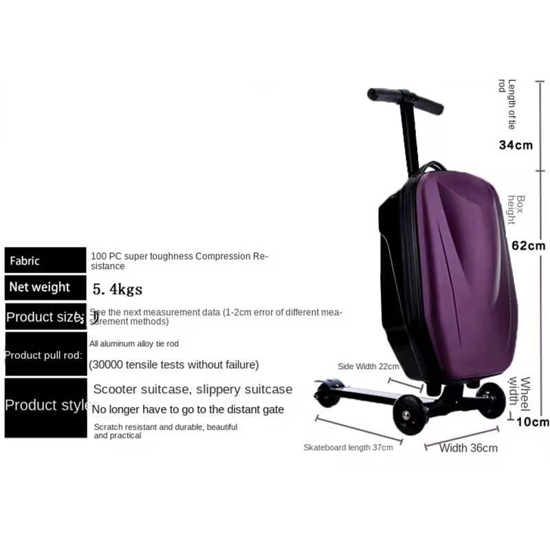 Skateboard Suitcase Lazy Luggage Trolley Foldable PC 21 Inch Unisex Cabin Carry-on Travel Bags Password Suitcases Student