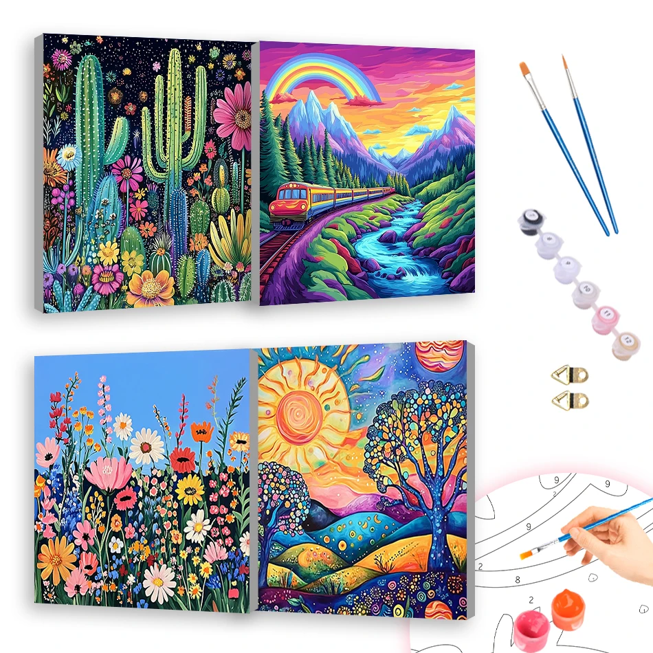 

RUOPOTY Oil Painting By Numbers Abstract colored scenery Crafts 20x20cm ready Frame Drawing On Canvas For Beginner Simple Gift