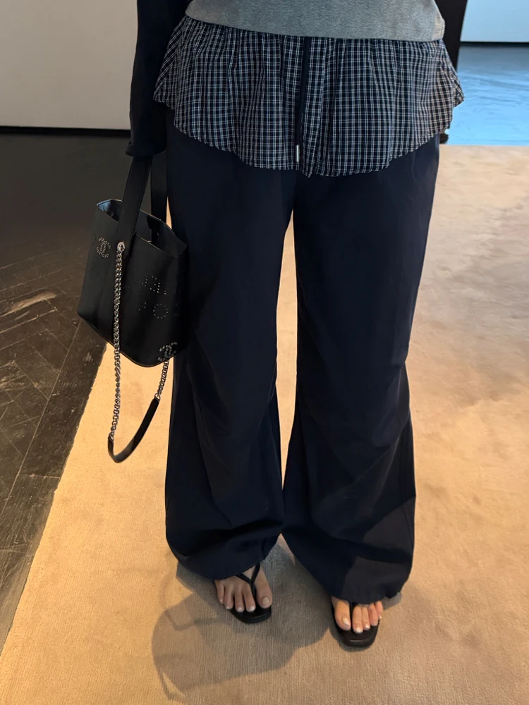 

American Retro Loose Wide Leg Knife Pants Big Size Women's Clothing Pencil XiaoXin Design Fake Two-Piece Ensemble