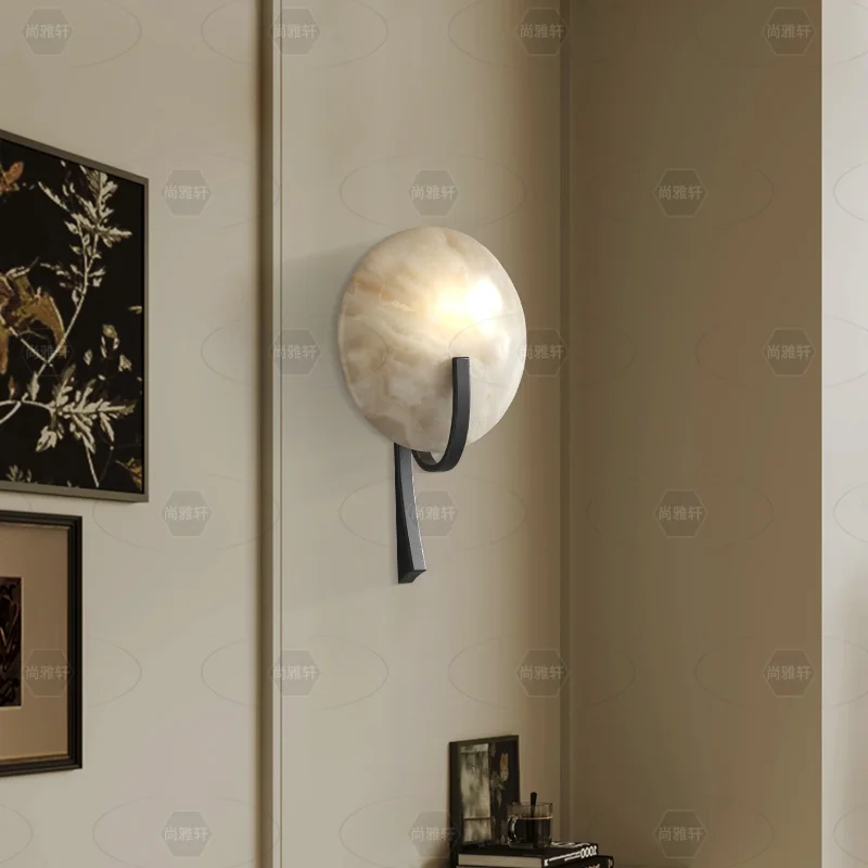 

Nordic light luxury all copper marble living room background wall wall wall lamp medieval postmodern design aisle bedroom bedsid