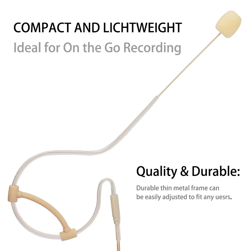 Beige Single Ear Hanging Microphone with 3.5mm Lockable 4-Pin MiniXLR Interface for Mic 3.5mm