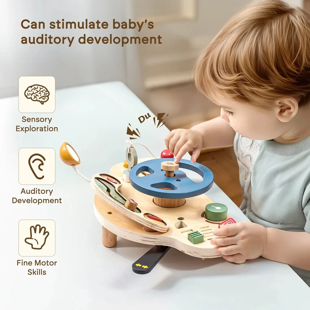 Simulation Car Steering Wheel Multi-Function Baby Wooden Montessori Early Sensory Education Toy Car Busy Board Game Toy Kid Gift