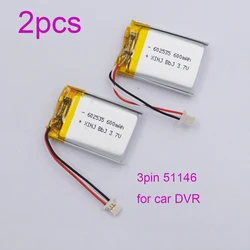 2pcs 3.7V 470mAh 1.74Wh Li-Polymer Li Battery 3-Wires JST 3pin 51146 Connector 582535 For For Car DVR Gamera Dash Cam Sat Nav